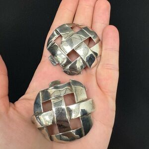 Unique Large Vintage Round Weave Sterling Silver earrings for pierced ears